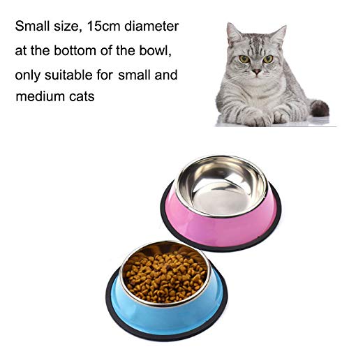 2 Stainless Steel cat bowl, colorful cat food bowl With Non-slip Rubber Bases, Puppies and Cats Feeder Bowls And Water Bowls (blue/pink) blue/pink - PawsPlanet Australia