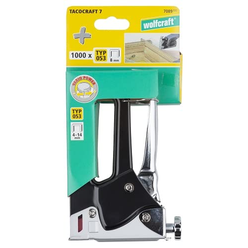 wolfcraft Tacocraft 7 hand tacker set 7089000 / Powerful tool tacker with adjustable firing force incl. 1000 8 mm staples / Ideal for demanding work and renovations Tacocraft 7 Single tacker set - PawsPlanet Australia