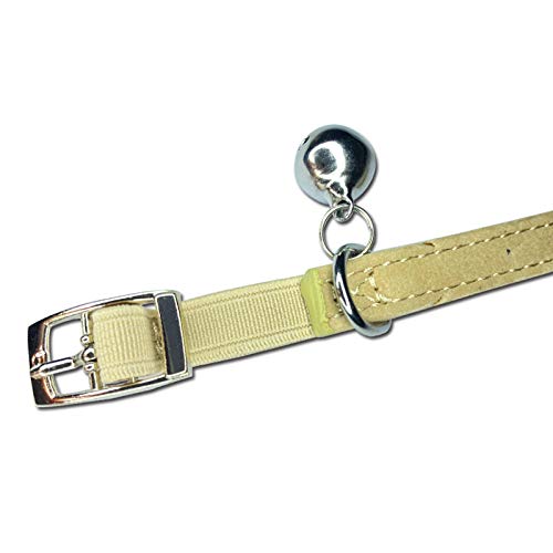 Chukchi Heart Bling Cat Collar with Safety Belt and Bell 8-11 Inches Beige - PawsPlanet Australia