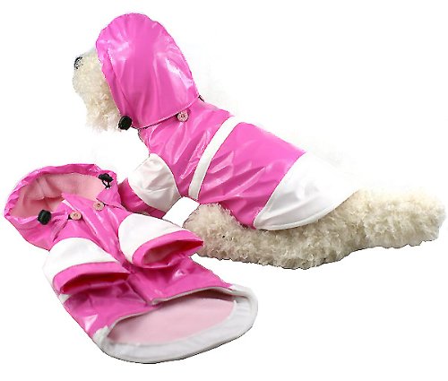 [Australia] - Two-Tone PVC Waterproof Adjustable Pet Raincoat Pink & White X-Small 