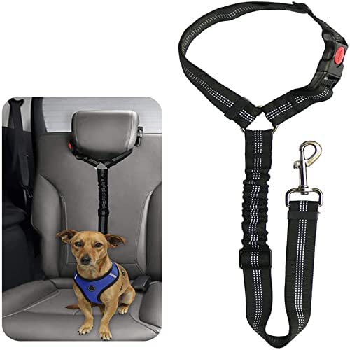 Dog Seat Belts For Cars - Dog Car Harness Adjustable - Headrest Dog Car Seat Belt Restraint Puppy - Elastic Pet Dog SeatBelt harness - Strong Leads Harness for Dogs Cats and Pets (MAIN) (BLACK) BLACK - PawsPlanet Australia