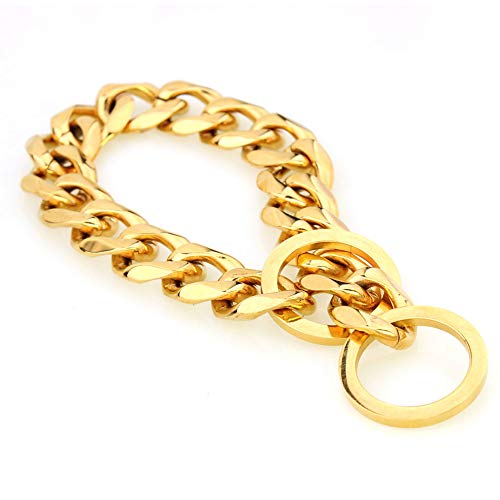[Australia] - 19mm Wide Heavy Duty Choke Cuban Chain,18K Gold Dog Collar, Strong Stainless Steel Metal Links Slip Chain Luxury Training Collar for Large Medium Dogs 22inch(suit for dog's neck 18inch) 
