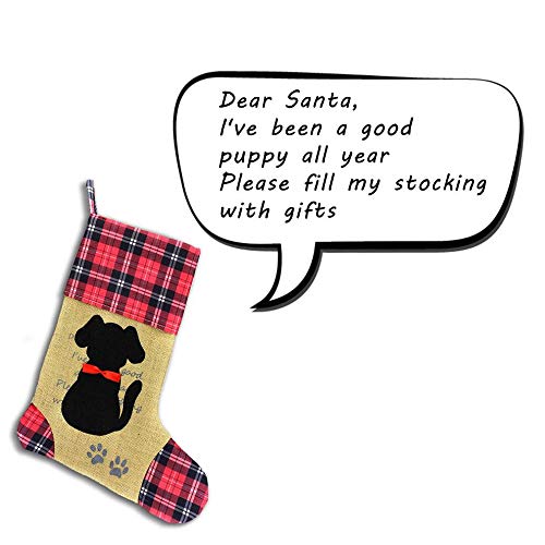 [Australia] - Wendsim Christmas Stocking for Pet Dog Cat with Red Bowknot Pet Stocking for Personalize 