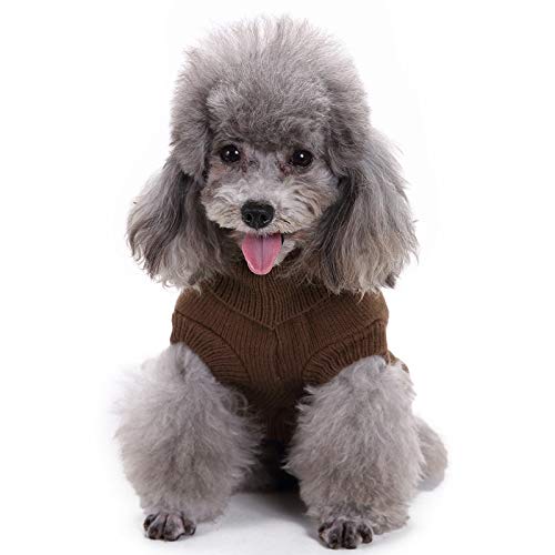 Bumjazz Knitted Dog Sweater Coat Cozy Cold Weather Dog Coat Dog Clothes Apparel Dog Jacket Dog Vest for Small Medium and Large Dogs GMY02(Brown,S) Brown - PawsPlanet Australia