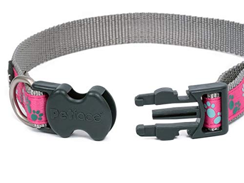 Petface Paws Print Dog Collar, Small, Cerise/Grey - PawsPlanet Australia