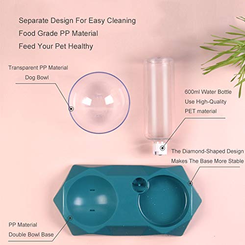 LeerKing 2 in 1 Automatic Cat Dog Water Dispenser and Food Bowl Set Plastic Pet Feeding Double Bowls Tilted with Stand for Small Medium Dogs Cats Rabbits, Pale Pink - PawsPlanet Australia