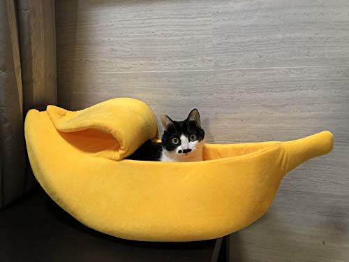 [Australia] - · Petgrow · Cute Cat Bed House, Pet Bed Soft Cat Cuddle Bed, Lovely Pet Supplies for Cats Kittens Rabbit Small Dogs Bed Large Banana 