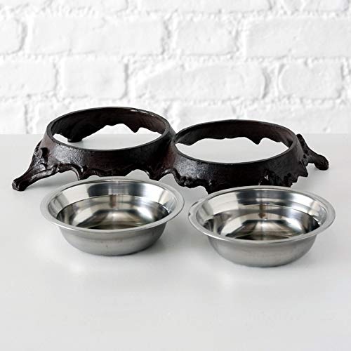 Home Collection Double Pet Cat Dog Food Water Bowl Iron Vintage Brown (29cm) - PawsPlanet Australia