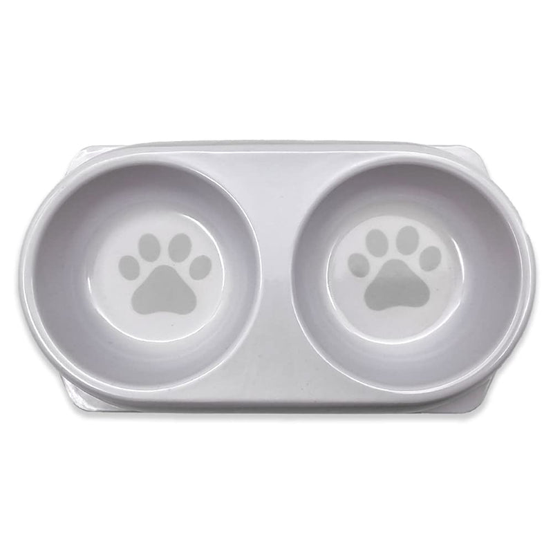 Pet Double Diner – High Rim to Prevent Spillages – Paw Print – Can be used for Food and Water (Grey) Grey - PawsPlanet Australia