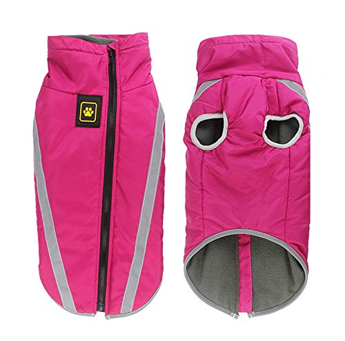 Idepet Waterproof Dog Coat Winter Warm Jacket, Windproof Pet Clothes Dog Jacket Outfit for Small Medium Dogs with Harness Hole XL-6XL 5XL Pink - PawsPlanet Australia