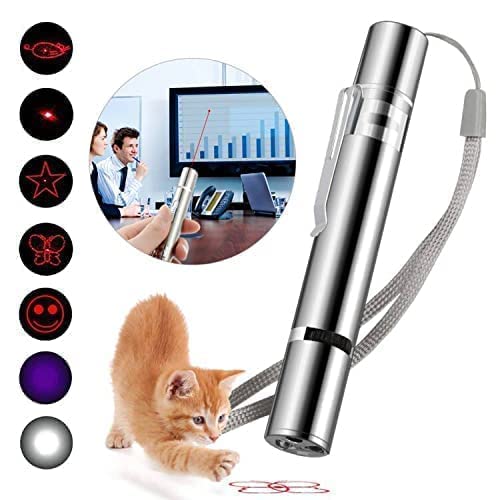 WNZQK USB Cat Toys Laser Pointer Wood Lamp UV Dogs Stick Flashlight Kitten Pet Interactive Exercise Laser Presentation Remotes for Indoor Outdoor Classroom Interactive Teaching - PawsPlanet Australia