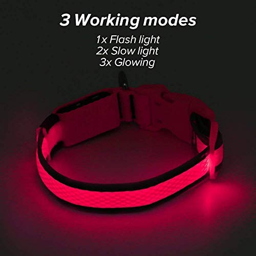 [Australia] - Clan-x LED Dog Collar, USB Rechargeable Light Up Collars, Adjustable Mesh Webbing Reflective Dog Collar for Your Small Medium Large Dogs Large [16.9-25.6inch/43-65cm] Pink 