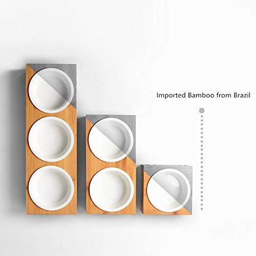 Premium Elevated Pet Bowls, Raised Dog Cat Feeder Solid Bamboo Stand with Ceramic Food Feeding Bowl, for Cats and Puppy (Double Bowl) Double Bowl - PawsPlanet Australia