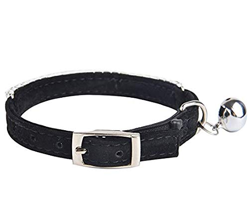 Posh Petz Luxury Soft Velvet Rhinestone Adjustable Cat Safety Collar With Bell Made Black - PawsPlanet Australia
