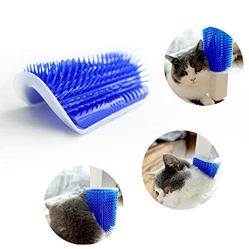 Dr.NONO Self Groomer with Catnip Pouch,Cat Self Groomer Wall Corner Massage Groomer Cat Self Grooming Brush 2 Pack Blue - PawsPlanet Australia