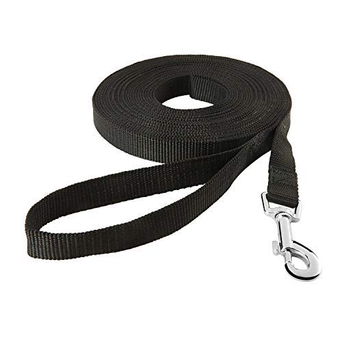 HAPPY HACHI Dog Training Lead Leash, Long Dog Line Nylon Cotton Webbing Recall Rope Leash for Pet Tracking Training Recall Obedience (10m/33ft, Black) 10m/33ft - PawsPlanet Australia