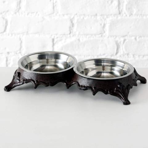 Home Collection Double Pet Cat Dog Food Water Bowl Iron Vintage Brown (29cm) - PawsPlanet Australia