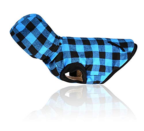 RC GearPro Cozy Waterproof Windproof Reversible British Style Plaid Dog Vest Hooded Shirt Coat Dog Apparel Cold Weather Dog Jacket for Puppy Small Medium Large Dog S BLUE - PawsPlanet Australia