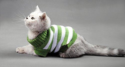 [Australia] - Evursua Striped Cat Sweaters Kitty Sweater for Cats Knitwear,Small Dogs Kitten Clothes Male and Female,High Stretch,Soft,Warm XS Green 