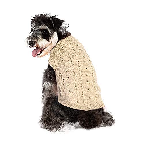 MiOYOOW Pet Dog Sweater, Winter Dog Jumpers Knitted Warm Turtleneck Clothes for Puppy Small Medium Dog beige XL - PawsPlanet Australia