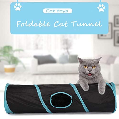 iCAGY Cat Tunnel for Indoor Cats, Pet Cat Kitten Rabbit Ferret Play Toys Tube Tunnel Interactive Crinkle Collapsible Pop Up Black 2 Ways - PawsPlanet Australia