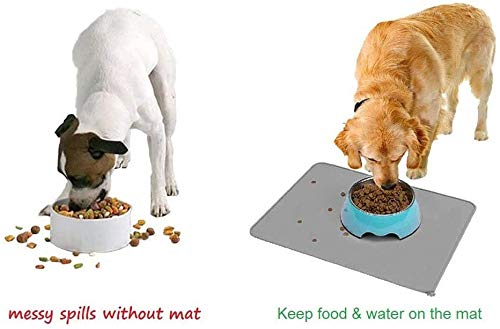 YSSHUI Dog Cat Food Mat Natural Silicone Feeding Placemat, Pet Feeding Mat Dog Cat Bowl Mat Non Slip Waterproof Bowl Mat for Dog and Cat,(47 X 30 cm), Grey - PawsPlanet Australia