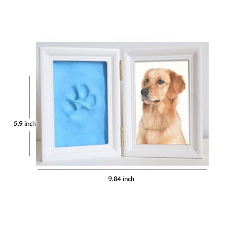 Worderful Dog Paw Print Pet Cat Keepsake Photo Frame with Clay Imprint Kit Perfect Keepsake Frame for Lovers Birthday Gift Meat Ball Hole pet Hand Foot Souvenir Commemorative Couple Pair Blue - PawsPlanet Australia