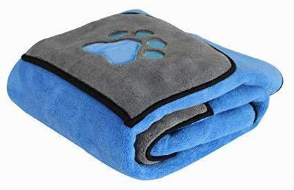 Dry My Dog Microfibre Towel with Pockets Large size: 100cm x 66cm Soft Quick Drying UK Seller (Blue-Grey) Blue - PawsPlanet Australia