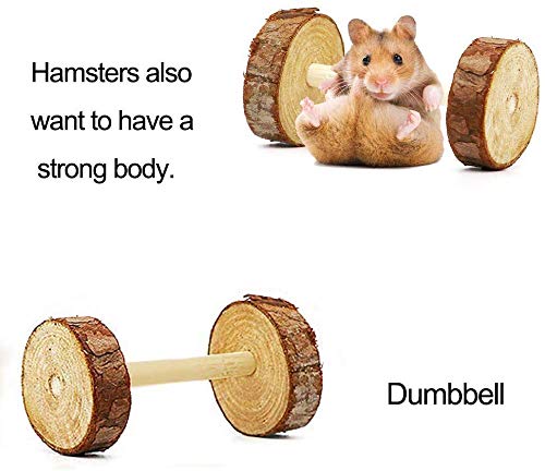 Lurowo Hamster Toys,8 Pack Hamster Chew Toys Natural Wooden Pet Toy Accessories, Dumbbells Exercise Bell Roller Small Teeth Care Molar Toy for Bunny Chinchilla Rats Gerbils and Other Small Animals 8 Pack - PawsPlanet Australia