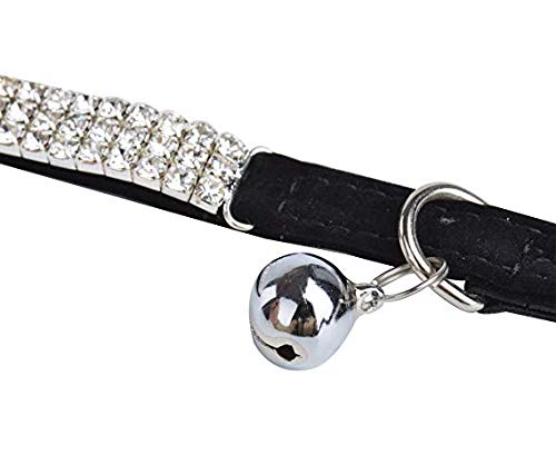 Posh Petz Luxury Soft Velvet Rhinestone Adjustable Cat Safety Collar With Bell Made Black - PawsPlanet Australia