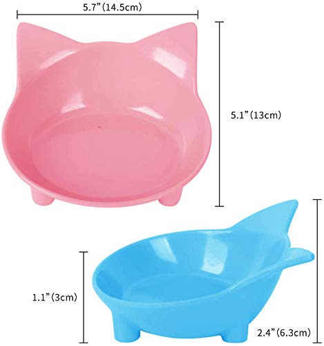 SUOXU Cat Bowls, Anti-slip Multi-purpose Cat Food Bowl Pet Water Bowl Cat Feeding Bowl, Set of 2 - Blue/Pink 2pcs - PawsPlanet Australia
