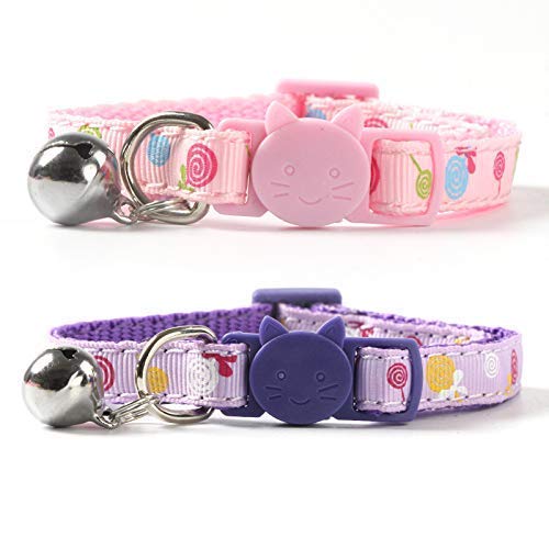 DAIXI Cat Collar,Bell Adjustable Cat Collar with Release Buckle Cat Bell Collar with Heart-Shaped Nylon Strip for Cat, Puppy 4pcs. - PawsPlanet Australia