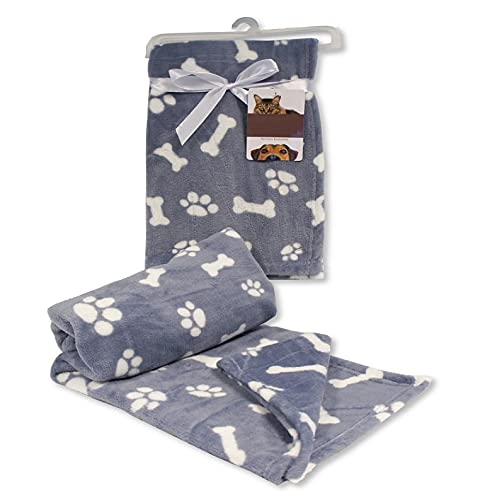 Pet Blanket for Dogs and Cats Small Medium Fleece Flannel Blanket for Pets 100x 85cm - Soft Fluffy Warm Blanket Throw- Cute Dog/Cat Blanket - (Sky Blue Paws & Bones) - PawsPlanet Australia