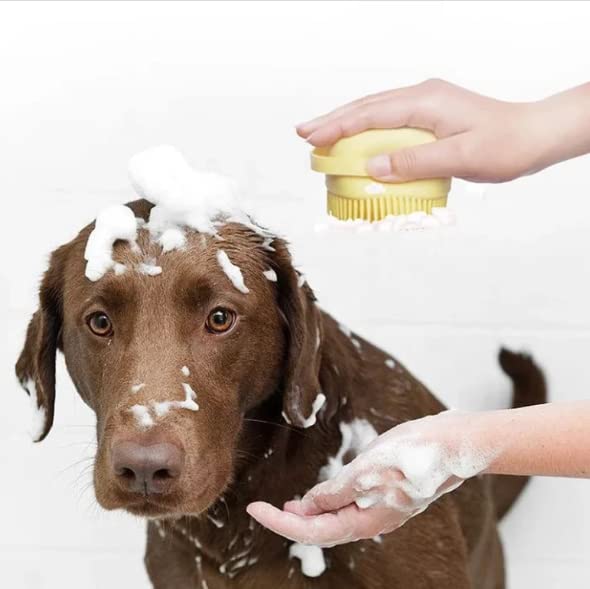 2 Pack Pet Grooming Bath Brush Shampoo with Soap Dispenser Pink and Yellow - PawsPlanet Australia