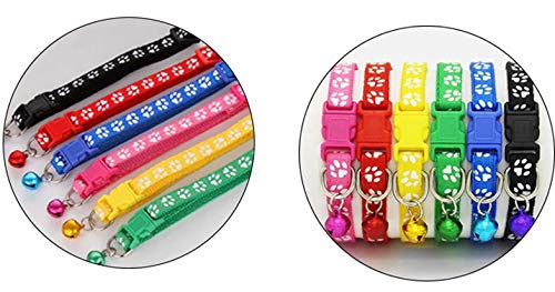 Doggie Style Store Small Dog Puppy Pet Cat Kitten Collar Pawprint Colours Whelping ID Nylon with Bell Adjustable Quick Release Clip Buckle Black - PawsPlanet Australia