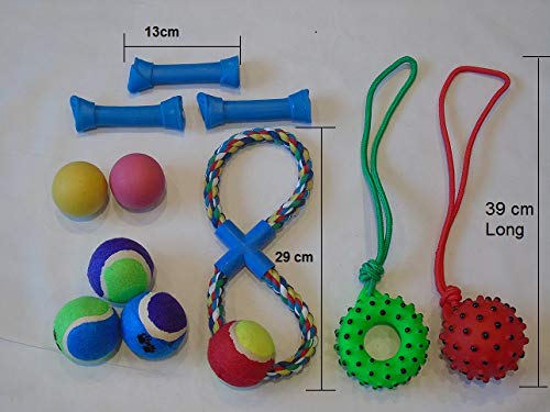 CAVOLIX Pet Toys Treats 11 X Assorted Pet Rope Chew Toy Squeaky Dog Balls Rubber Toys - PawsPlanet Australia