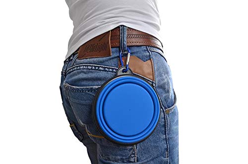 Collapsible Bowl Food & Water Feeder with Climbing Button Carabiner for Outdoor Travel, Portable folding Pet Dog Cat bowl 6 colours (Blue) Blue - PawsPlanet Australia