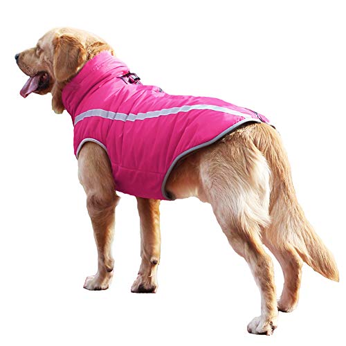 Idepet Waterproof Dog Coat Winter Warm Jacket, Windproof Pet Clothes Dog Jacket Outfit for Small Medium Dogs with Harness Hole XL-6XL 5XL Pink - PawsPlanet Australia