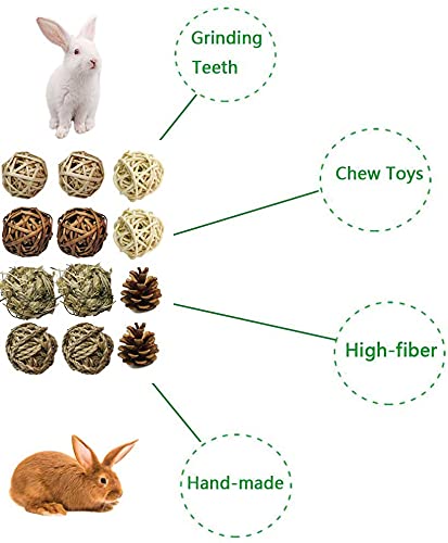 kathson Natural Bunny Chew Balls Small Animal Activity Toys Rabbit Play Ball Rolling Toy Gnawing Treats Timothy Grass Balls for Guinea Pigs Chinchilla Pet Cage Entertainment Accessories 12 Pack - PawsPlanet Australia