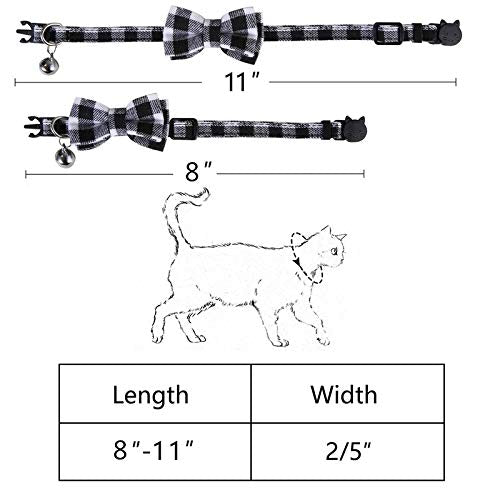 [Australia] - SLSON 2 Pack Cat Collar Breakaway with Bell Plaid Kitten Collars with Cute Bowtie for Pet Kitten Cats and Small Dogs Pets Adjustable from 8-11In, Black and Blue 