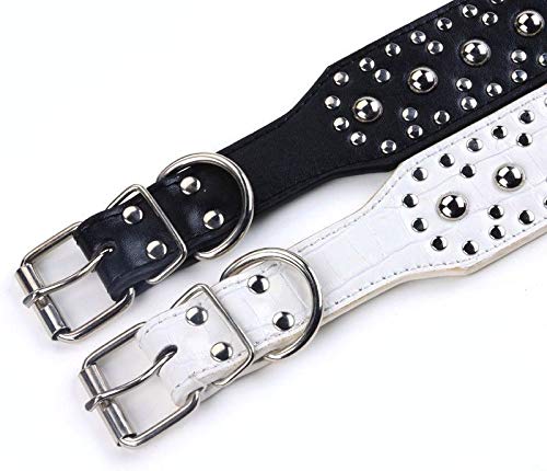 haoyueer 2" Wide Leather Studded Dog Collar Chain Leash Combo Set Pet Supply for Medium Large Pitbull Husky Mastiff Terrier (L, Black) L - PawsPlanet Australia