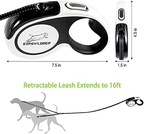 Dual Retractable Dog Leash - Double-Head Lockable Extendable Pet Leash - 16ft Reflective Nylon Ribbon - 360° Tangle-Free for Two Dogs Walking Training, Up to 160 lbs Total, 80 lbs Each - PawsPlanet Australia