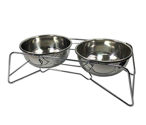 [Australia] - FixtureDisplays Set of 3 Dog Cat Feeder with Stand Food Water Stainless Steel Meal Dispenser12216 12216 