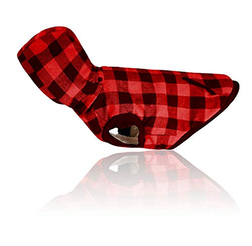 Tineer Large Dog Clothes Pet Sweater Dog Grid Clothing Warm Removable Puppy Cute Hooded Coats Plaid Jacket Hoodies 6 Sizes S Red - PawsPlanet Australia