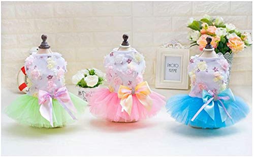 Izefia Dog Dress Puppy Skirt Dog Princess Dresses Rdc Pet Tutu Flower and Sequin Dot Wedding Lace Dress Luxury Bow Dress for Small Dog Girl (XS, Blue) XS - PawsPlanet Australia