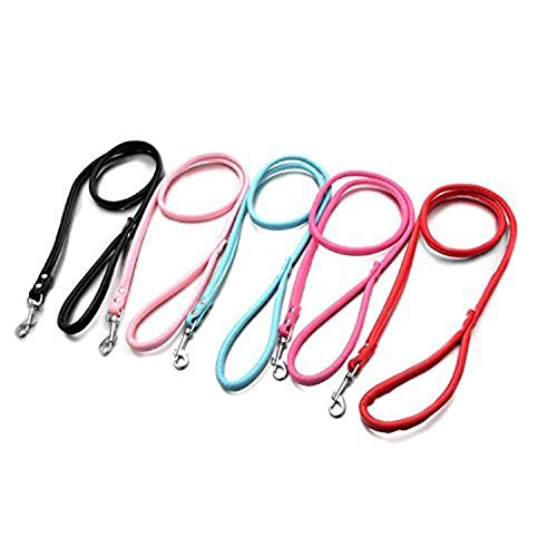 Smoosky Pet Supplies Round Colorful Leather Rolled Dog Puppy Walking Leashes for Small Medium Breeds S Black - PawsPlanet Australia