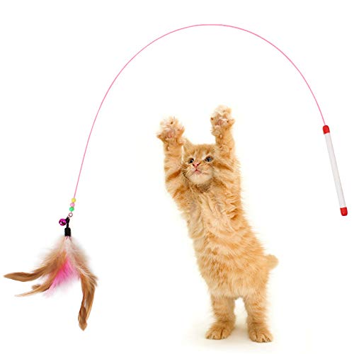 homewinner Cat Toys Feather Wand 100cm (39.4 inch) length – With Natural Feathers and Colorful small bell are Guaranteed to Drive Your Cat Wild 1 PACK. 1PACK - PawsPlanet Australia