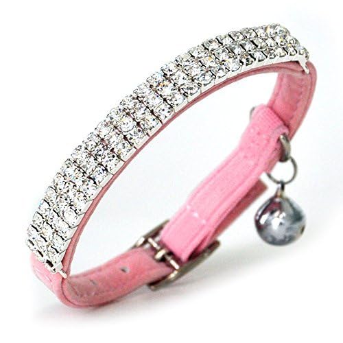 CHUKCHI Soft Velvet Safe Cat Adjustable Collar Bling Diamante With Bells,11 inch for small dogs and cats (Pink) by CHUKCHI - PawsPlanet Australia