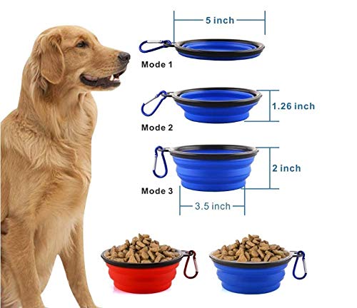 SMIN 2 Pack Collapsible Pet Bowl, Food Grade Silicone Foldable Expandable Cup Dish for Pet Dog Cat Food Water Feeding Portable Travel Bowl with Free Carabiner - PawsPlanet Australia