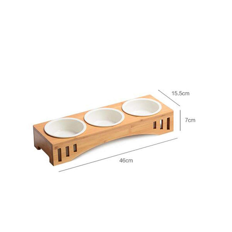 POPETPOP Solid Wood Pet Dining Table Bowl Pet Wooden Tilted Feeders Dog cat Anti-slip Three Bowl Cat Dish with Slope Stand(Heighten,Three Bowls) - PawsPlanet Australia